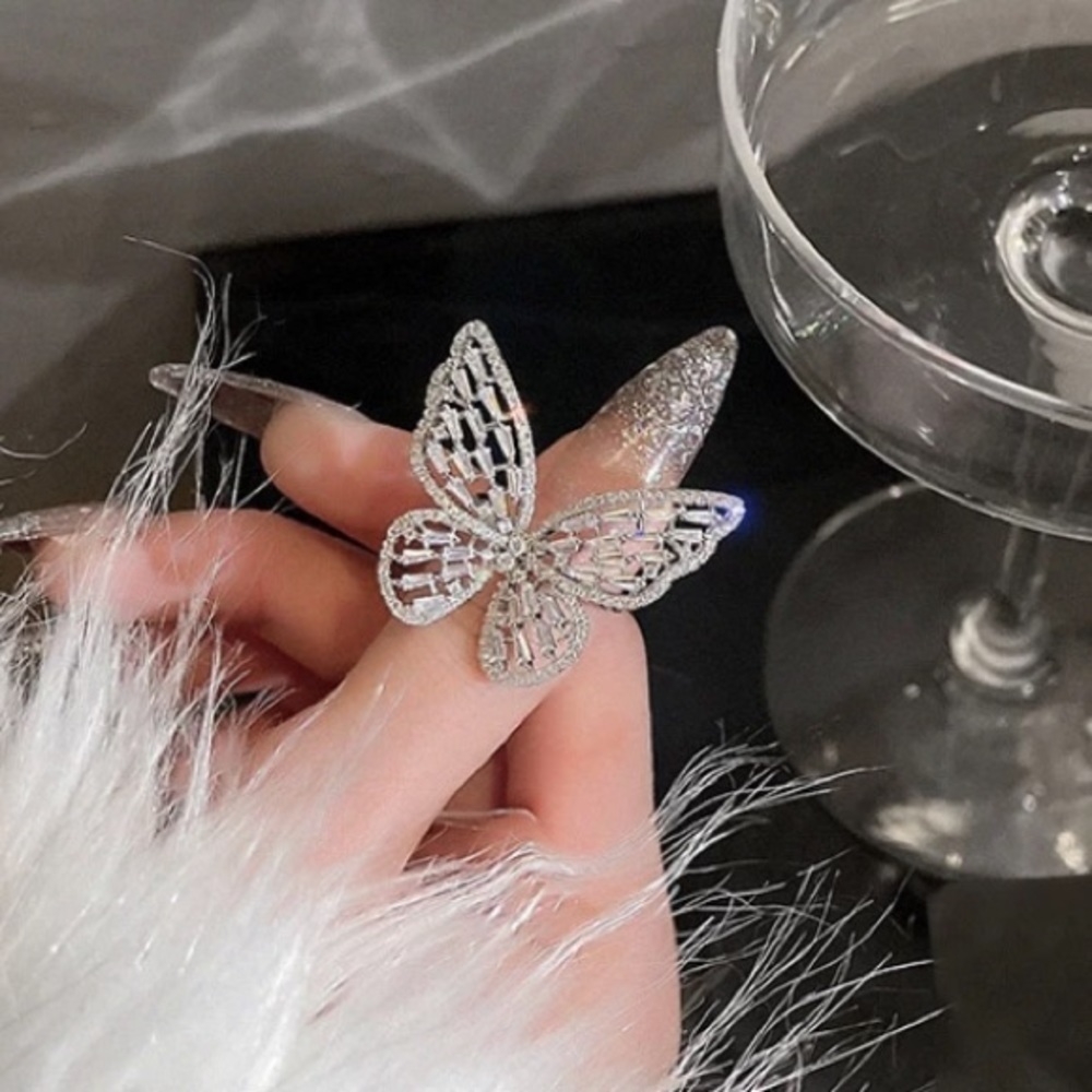 WHITE GOLD PLATED ZIRCON BUTTERFLY RING - Picture 14 of 16